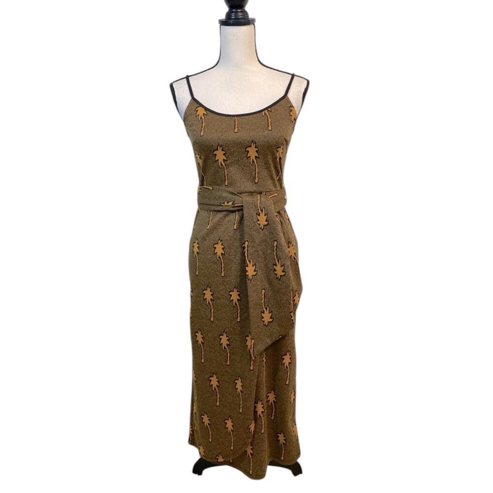NWT Hutch ModCloth Palm Tree Faux Wrap Knit Sundress Navy and Tan Size Small